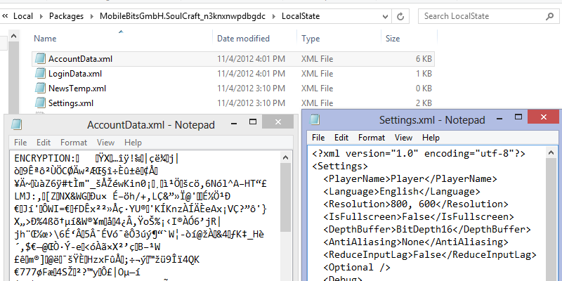 Cetak layar menampilkan sisi-by-side dari file terenkripsi dan unecrypted berkas