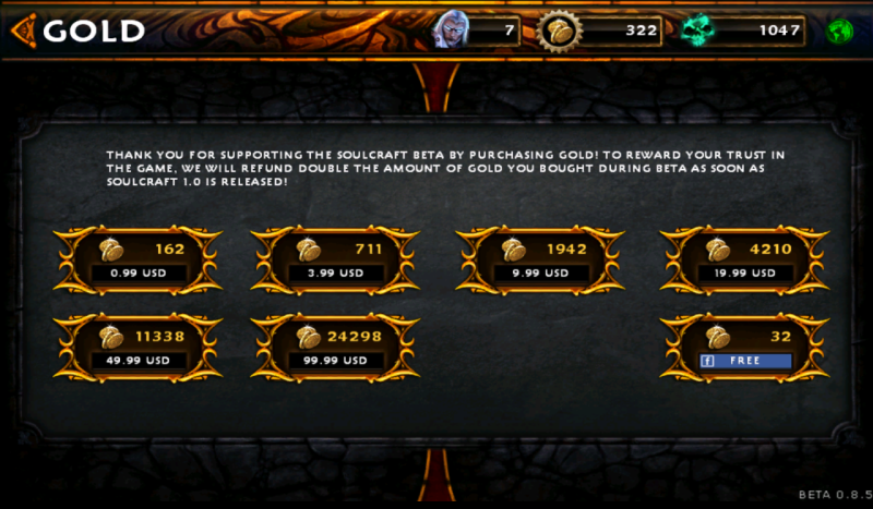 Emas pembelian layar di Soulcraft