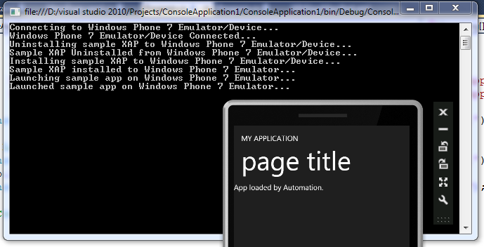 Windows Phone 7 Emulator launched by CMD Automation from a Console app
